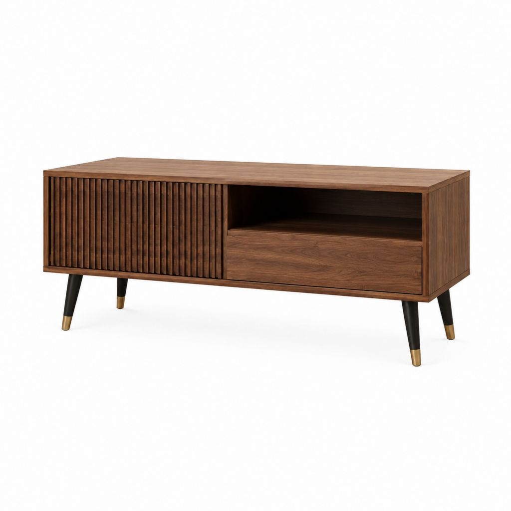 TV-Lowboard Walnussdekor Spanplatte rechteckig 160 x 40 x 55 cm