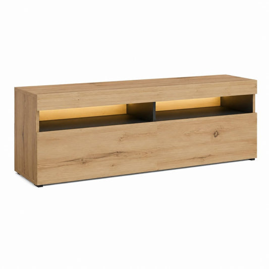 TV Lowboard Eicheoptik aus Spanplatte rechteckig mit LED-Beleuchtung 160 x 40 x 50 cm