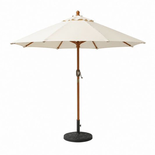 Gartenschirm mit Kurbel Beige Polyester Achteckig Ø 270 cm mit Holzmast und Gusseisenständer