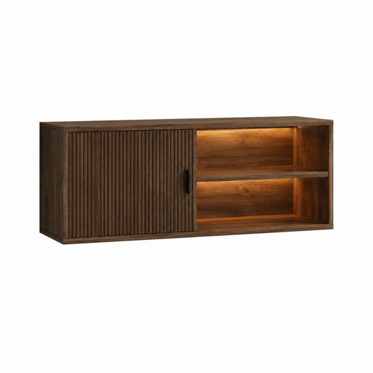 TV-Lowboard Walnuss MDF rechteckig mit Schiebetür offenen Fächern LED-Beleuchtung 120 x 40 x 60 cm