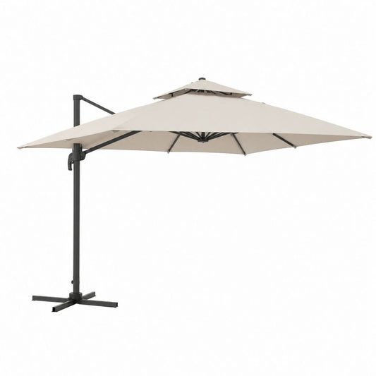 Ampelschirm Sonnenschirm Beige Polyester Stahl quadratisch 300 x 300 cm
