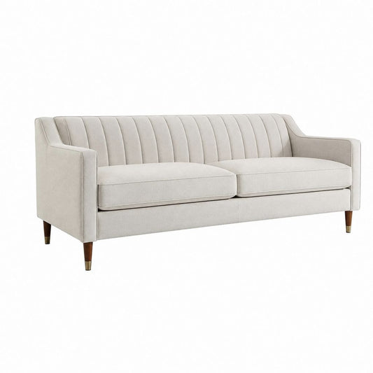 3-Sitzer Sofa Beige mit Polyesterbezug und Massivholzfüßen 210 x 88 x 86 cm