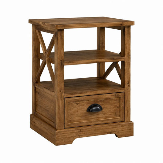 Beistelltisch aus Akazien-Massivholz walnussbraun rechteckig mit 2 Ablagen und Schublade 45 x 35 x 65 cm