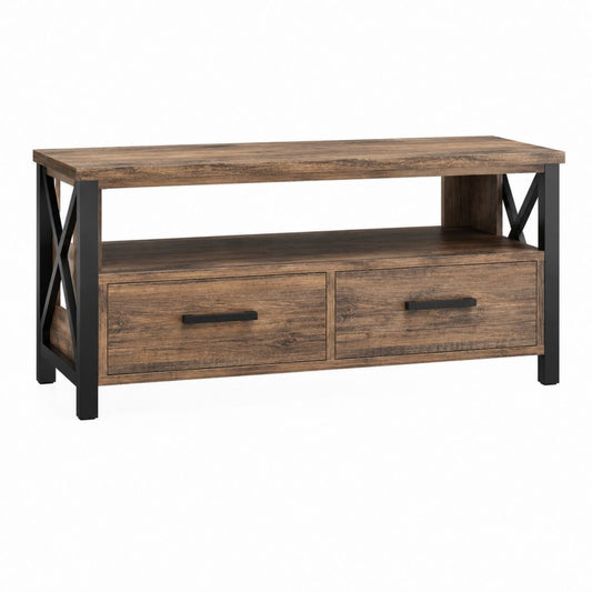 TV Lowboard Braun Schwarz aus Spanplatte und Stahl 110 x 40 x 55 cm mit 2 Schubladen