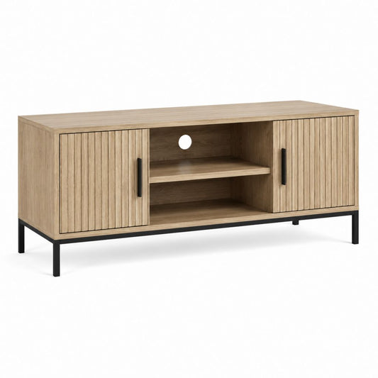 TV-Lowboard Eicheoptik aus MDF und Spanplatte rechteckig mit 2 Türen und offenem Fach 140 x 40 x 60 cm