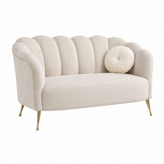 2-Sitzer Sofa Creme Polyester Geschwungen mit Zierkissen 145 x 78 x 78 cm