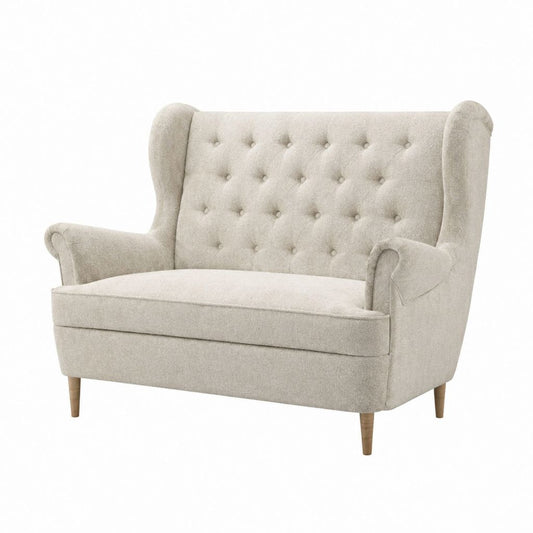 2-Sitzer Ohrensessel Sofa Beige Polyester mit Knopfheftung 140 x 85 x 110 cm