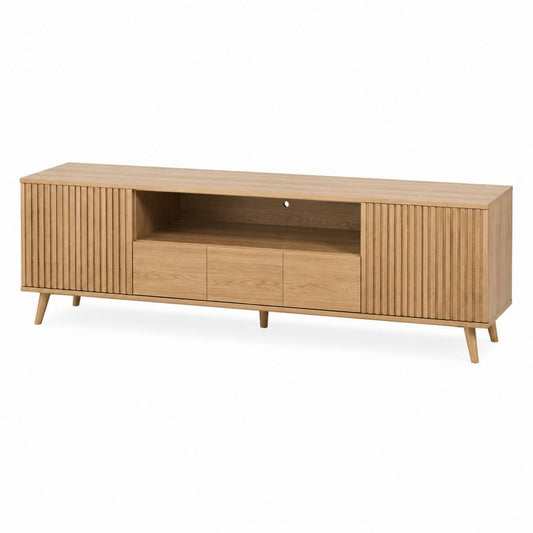 TV-Lowboard Naturbraun aus MDF mit Eichenfurnier rechteckig 180 x 40 x 60 cm