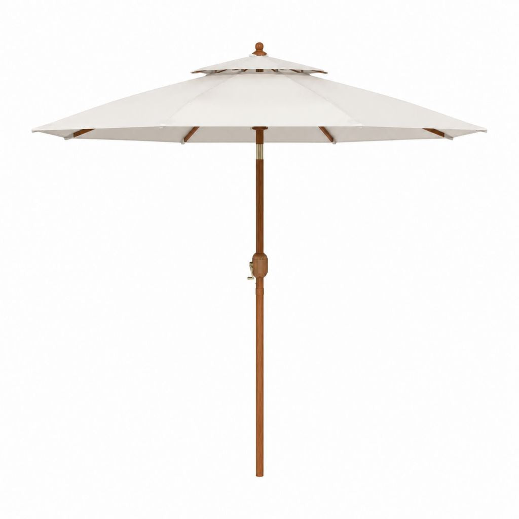 Sonnenschirm Gartenschirm Creme Polyester Eukalyptusholz Rund Ø 300 cm Höhe 250 cm