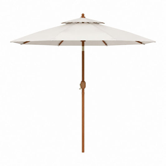 Sonnenschirm Gartenschirm Creme Polyester Eukalyptusholz Rund Ø 300 cm Höhe 250 cm