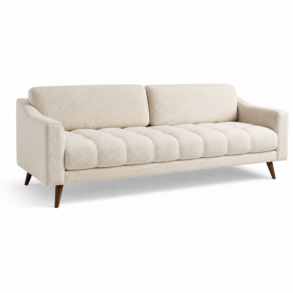3-Sitzer Sofa Creme Bouclé-Polyester Rechteckig 220 x 90 x 85 cm