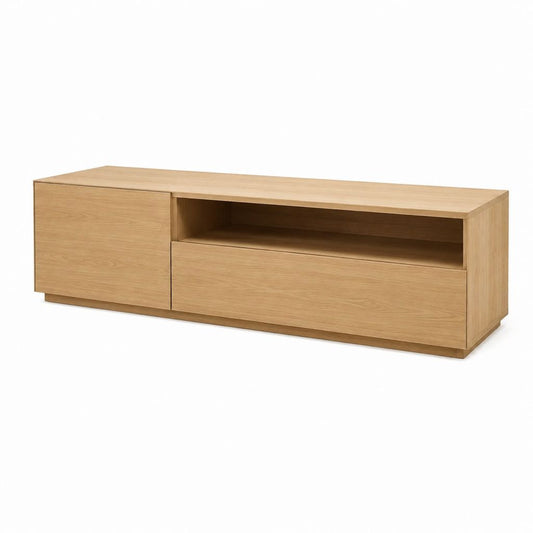 TV-Lowboard Eiche furnierte MDF-Platte rechteckig mit Tür Schublade und offenem Fach 180 x 40 x 50 cm