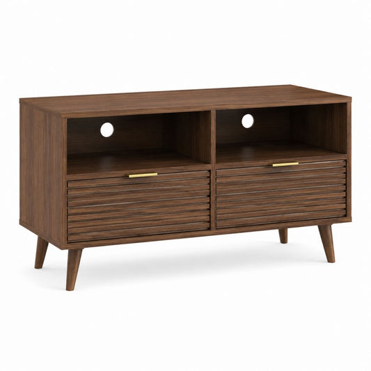 TV-Lowboard Nussbaum Spanplatte rechteckig 120 x 40 x 70 cm mit 2 Kabeldurchlässen und 2 Lamellentüren